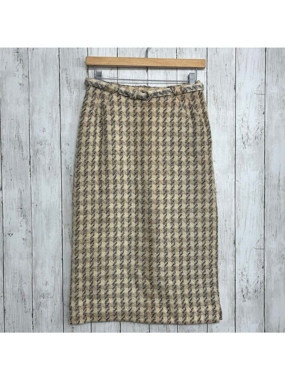 Vintage Century Of Boston Wool Blend Houndstooth Fitted Pencil Straight Skirt